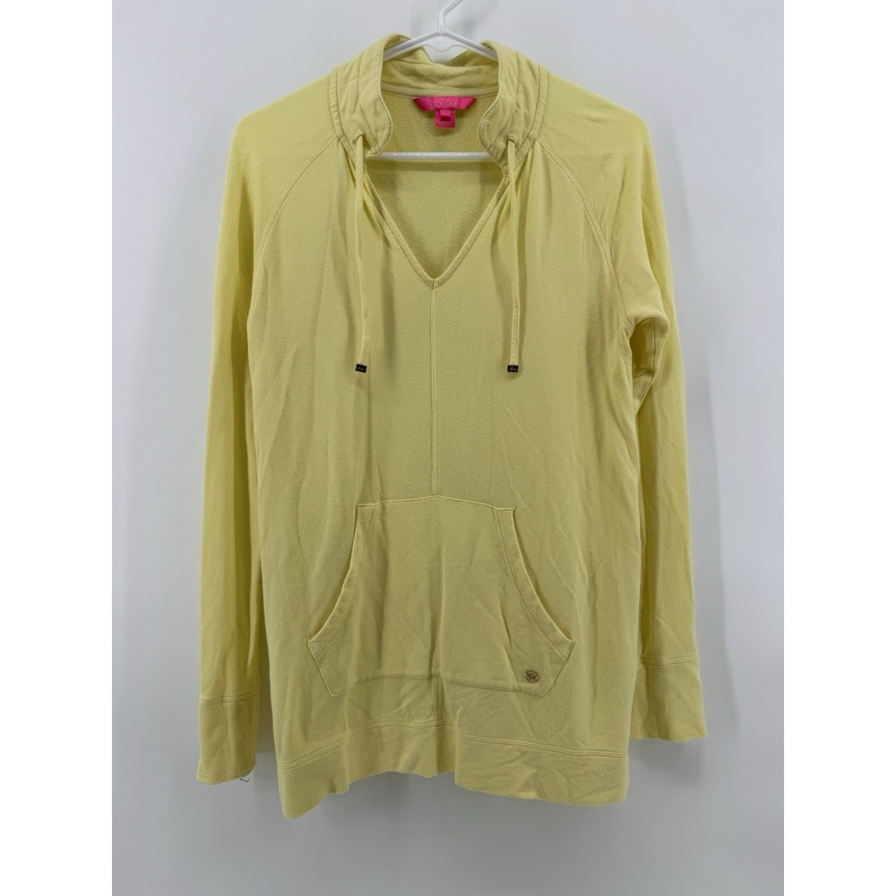 Lilly Pulitzer Luxletic Hoodie S Yellow Modal Blend V-Neck Kangaroo Pocket